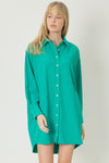 Button Up Shirt Dress-Dress-Entro-Medium-Green-Inspired Wings Fashion