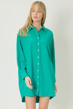Button Up Shirt Dress-Dress-Entro-Medium-Green-Inspired Wings Fashion