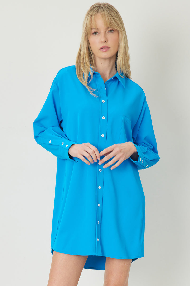 Button Up Shirt Dress-Dress-Entro-Medium-Cobalt Blue-Inspired Wings Fashion