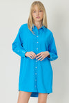Button Up Shirt Dress-Dress-Entro-Small-Cobalt Blue-Inspired Wings Fashion