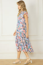 Floral Midi Dress-Dress-Entro-Small-Navy Pink-Inspired Wings Fashion