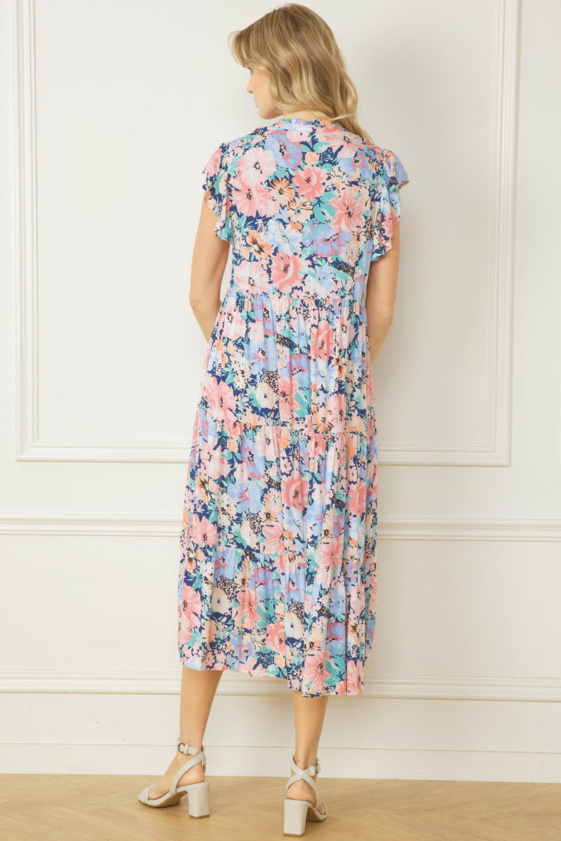 Floral Midi Dress-Dress-Entro-Small-Navy Pink-Inspired Wings Fashion