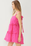 Sheer Grid Print Mini Dress-Dress-Entro-Small-Hot Pink-Inspired Wings Fashion