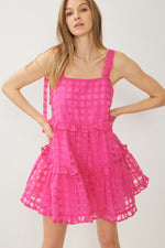 Sheer Grid Print Mini Dress-Dress-Entro-Large-Hot Pink-Inspired Wings Fashion