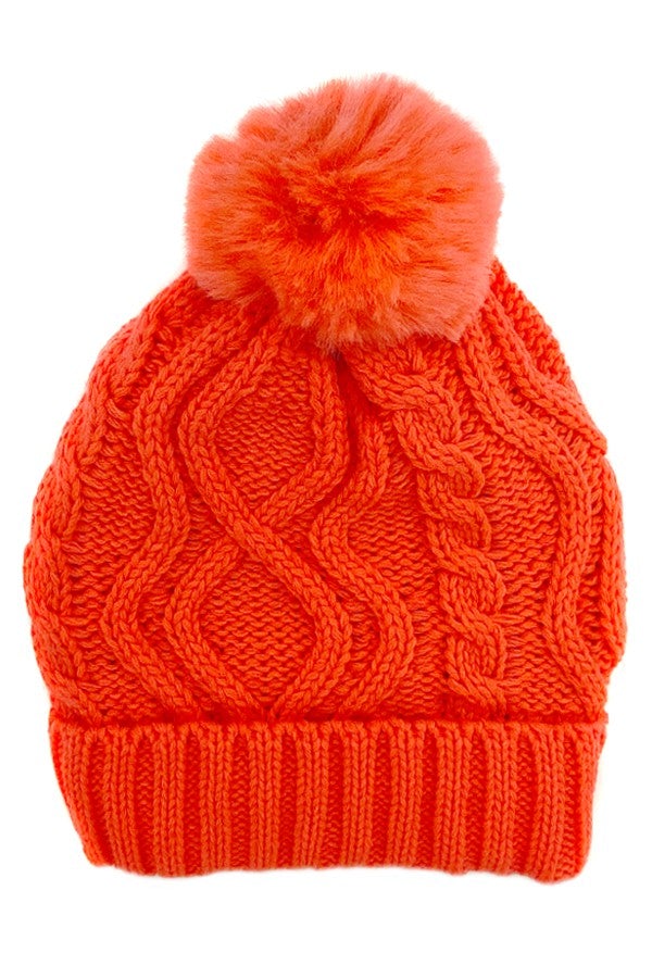 Knitted Pom Beanie-Hats-Suzy Q USA-Neon Orange-Inspired Wings Fashion