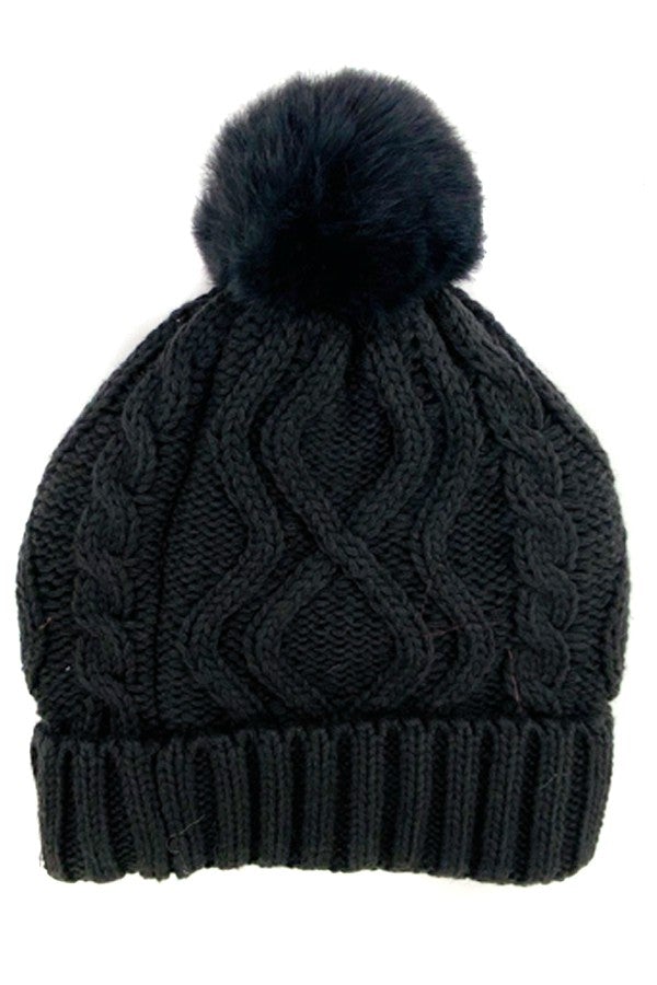 Knitted Pom Beanie-Hats-Suzy Q USA-Black-Inspired Wings Fashion