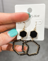 Hexagon Crystal Earrings-Earrings-What's Hot Jewelry-Black-Inspired Wings Fashion