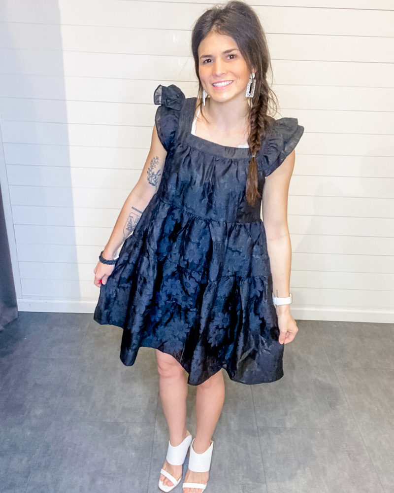 Jacquard Square Neck Mini Dress-Dress-Entro-Small-Black-Inspired Wings Fashion