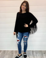 Knit Fringe Sleeve Pullover-Tops-Jodifl-Medium-Black-Inspired Wings Fashion