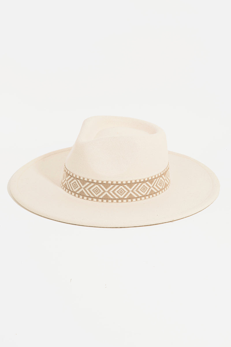 Boho Stripe Pattern Fedora Hat-Hats-Fame Accessories-Ivory-Inspired Wings Fashion