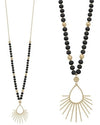 Wood Beaded with Gold Spiked Teardrop Necklace-Necklaces-What's Hot Jewelry-Black-Inspired Wings Fashion