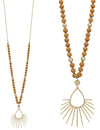 Wood Beaded with Gold Spiked Teardrop Necklace-Necklaces-What's Hot Jewelry-Mustard-Inspired Wings Fashion