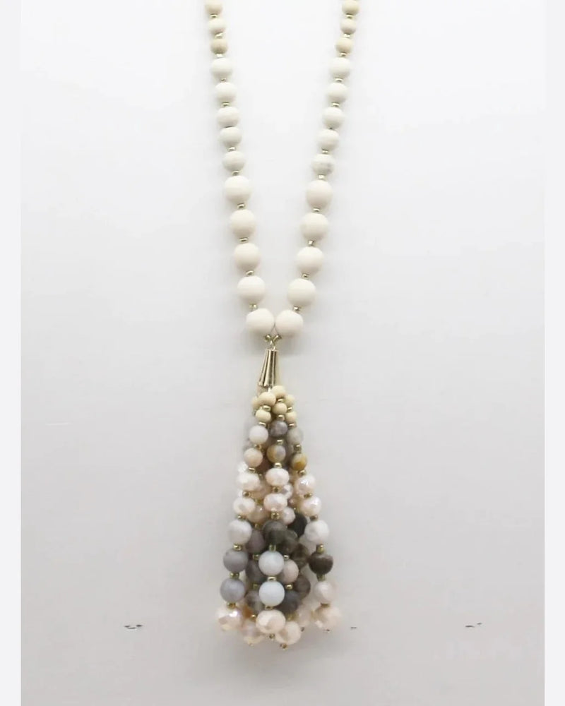 Wooden Beaded Necklace with Dangling Beads-Apparel & Accessories-Fouray Fashion-White and Multi-Inspired Wings Fashion
