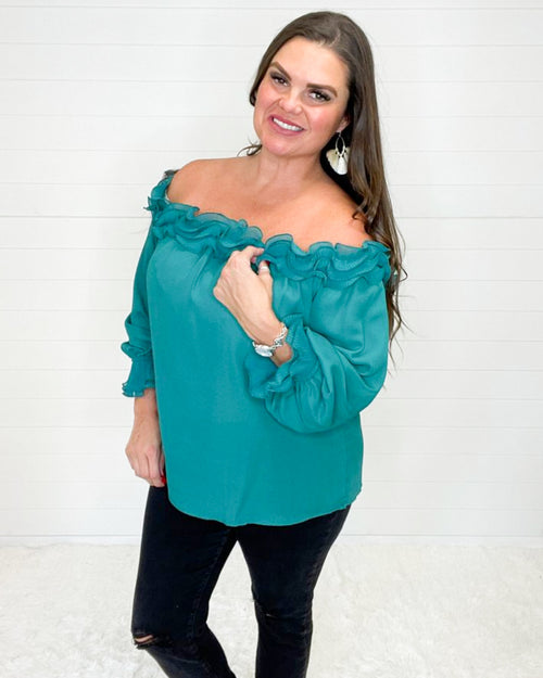 Off the Shoulder Ruffle Top-Tops-Vine & Love-Small-Teal-Inspired Wings Fashion