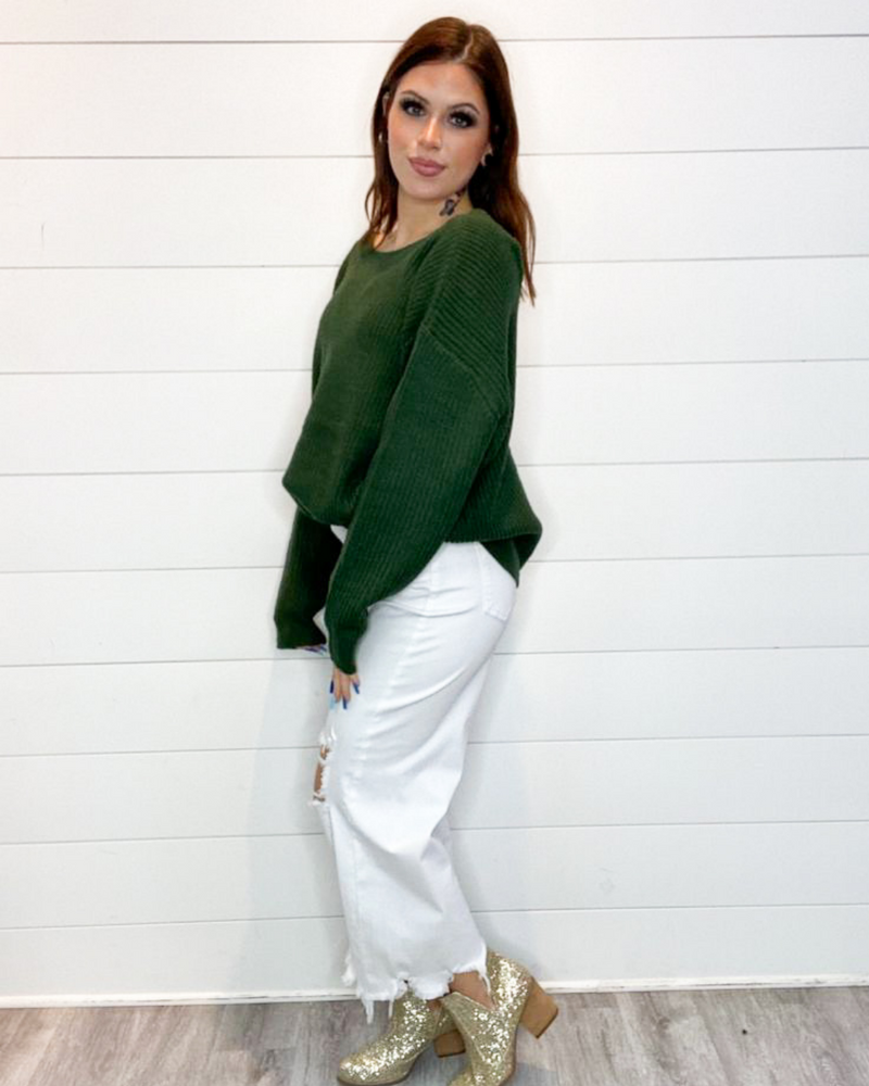 Open Back Oversized Sweater-Sweaters-Main Strip-Small-Hunter Green-Inspired Wings Fashion