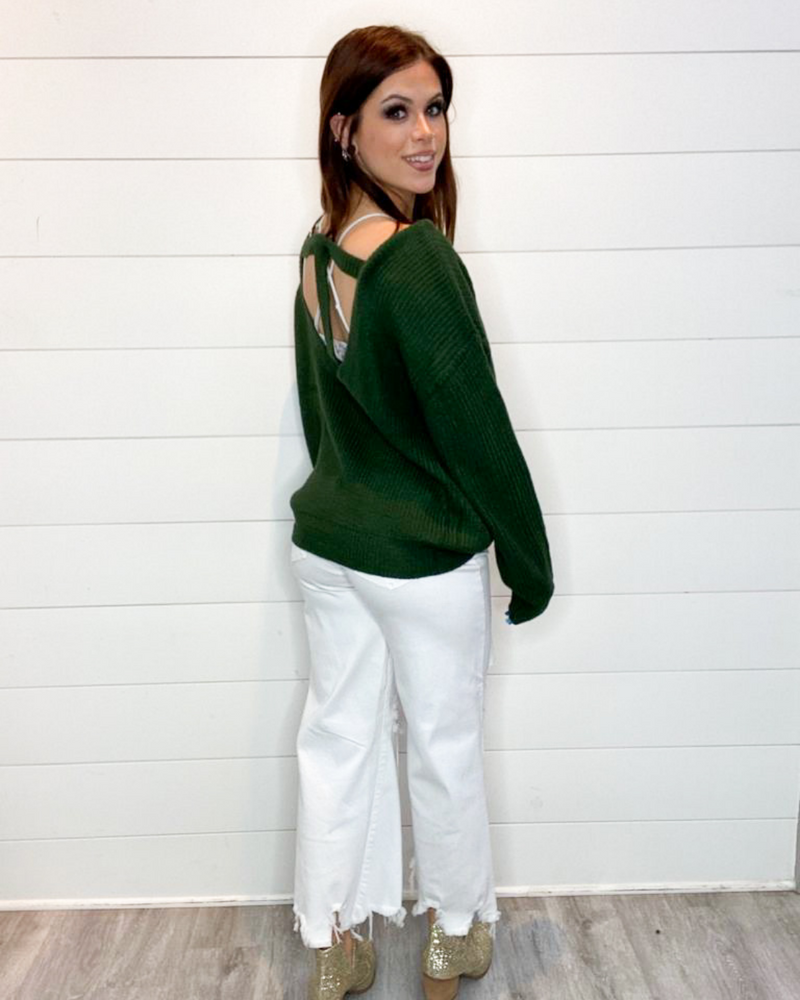 Open Back Oversized Sweater-Sweaters-Main Strip-Medium-Hunter Green-Inspired Wings Fashion