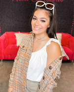 Plaid Button Down Shacket-Coats & Jackets-Kori America-Small-Taupe Mix-Inspired Wings Fashion