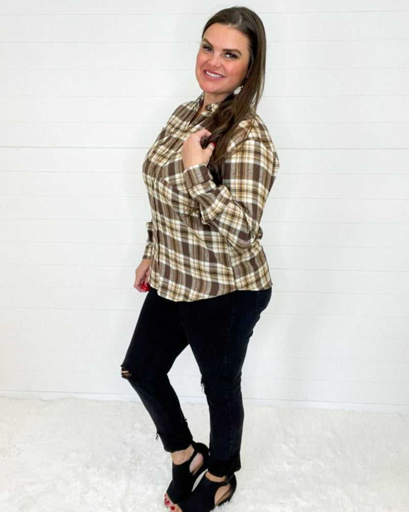 Plaid Button Down Shirt-Tops-Doe & Rae-S-Cigar-Inspired Wings Fashion