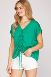 Drop Shoulder Satin Ruched Top-Shirts & Tops-She+Sky-Small-Black-Inspired Wings Fashion