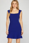 Sleeveless Shoulder Padded Dress-dress-She+Sky-Small-Royal Blue-Inspired Wings Fashion