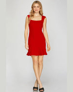 Sleeveless Shoulder Padded Dress-dress-She+Sky-Small-Red-Inspired Wings Fashion