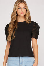 Crochet Lace Short Sleeve Top-Shirts & Tops-She+Sky-Small-Black-Inspired Wings Fashion