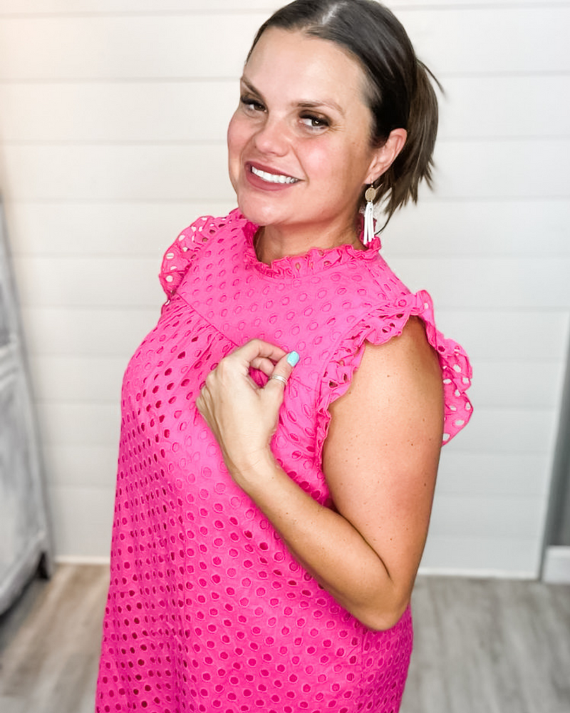 Solid Eyelet Dress-Dresses-Jodifl-Small-Hot Pink-Inspired Wings Fashion