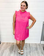 Solid Eyelet Dress-Dresses-Jodifl-Small-Hot Pink-Inspired Wings Fashion
