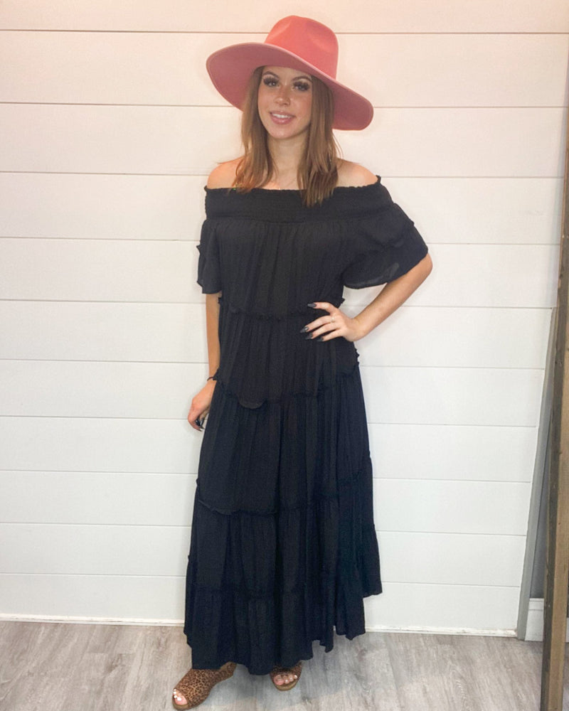 Solid Off Shoulder Maxi Dress-Dresses-Jodifl-Large-Black-Inspired Wings Fashion