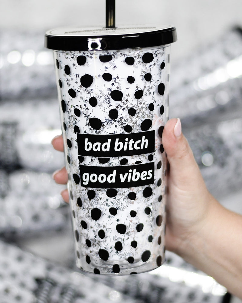 Bad Bitch Good Vibes Glitter Tumbler-Accessories-Mugsby Wholesale-Inspired Wings Fashion