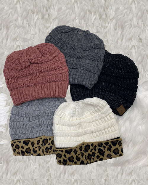 Messy Bun Beanies-Accessories-Suzy Q USA-Ivory/leopard-Inspired Wings Fashion