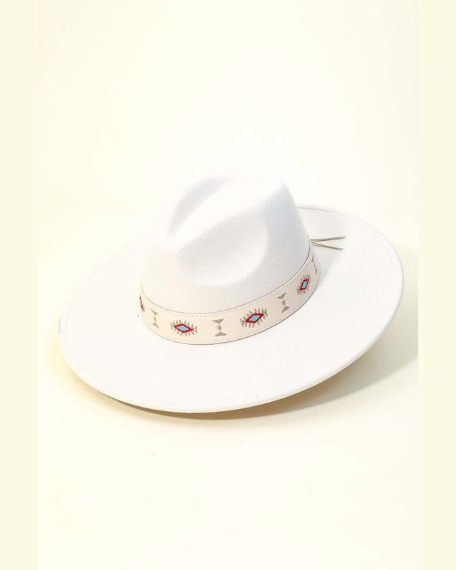 Tribal Strap Boho Fedora Hat-Hats-Fame Accessories-One Size Fits Most-Ivory-Inspired Wings Fashion