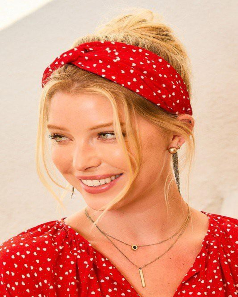 Heart Print Satin Hairband-Accessories-Main Strip-XS-Red-Inspired Wings Fashion