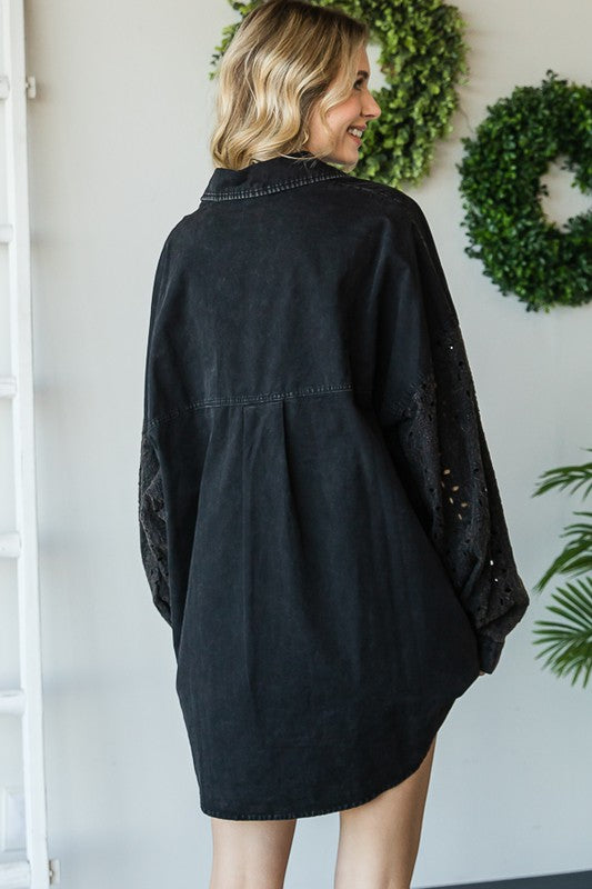 Mineral Washed Eyelet Shirt-Shirts & Tops-Oli & Hali-Small-Black-Inspired Wings Fashion