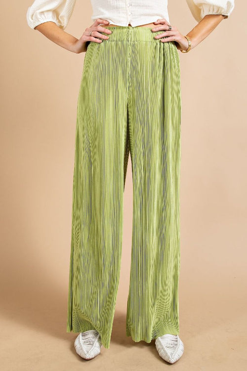 Pleated Satin Pants-Pants-Easel-Small-Pear Green-Inspired Wings Fashion