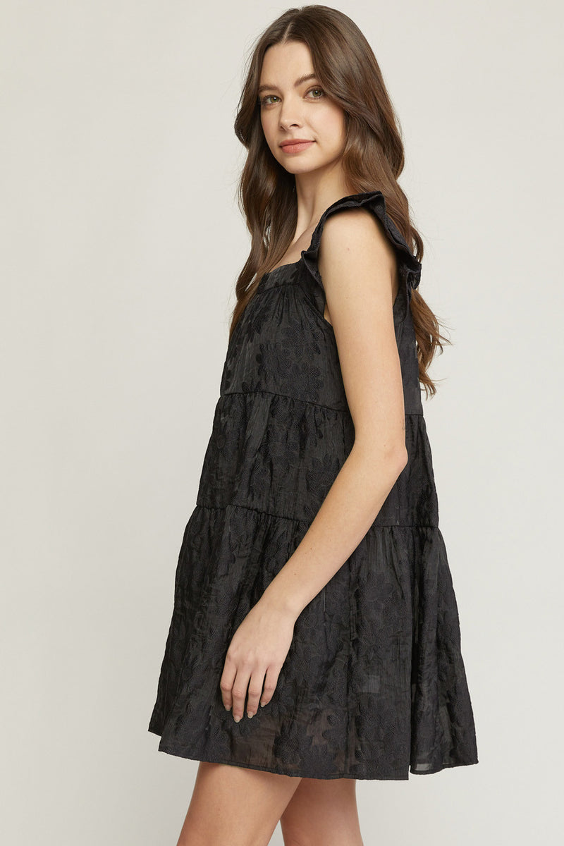 Jacquard Square Neck Mini Dress-Dress-Entro-Small-Black-Inspired Wings Fashion