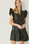 Faux Leather Mini Tiered Dress-Dresses-Entro-Small-Black-Inspired Wings Fashion