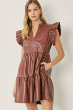 Faux Leather Mini Tiered Dress-Dresses-Entro-Small-Chocolate-Inspired Wings Fashion