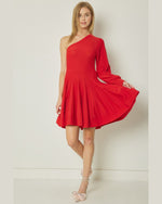 Ribbed One-Shoulder Dress-Dress-Entro-Red-Small-Inspired Wings Fashion