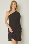 Ribbed One-Shoulder Dress-Dress-Entro-Black-Small-Inspired Wings Fashion