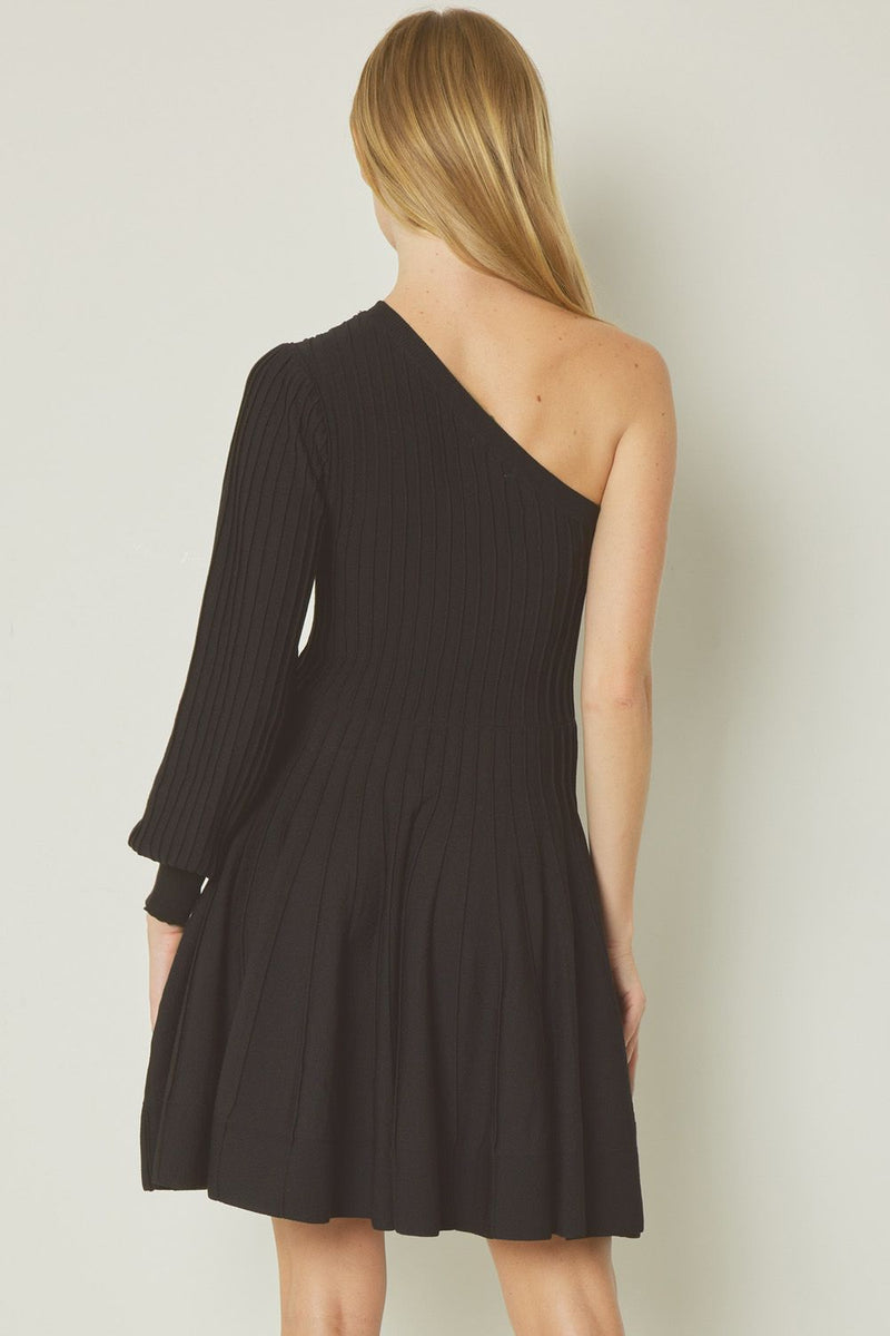 Ribbed One-Shoulder Dress-Dress-Entro-Black-Small-Inspired Wings Fashion