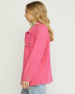 Solid Textured Button Up Shacket-Jacket-Entro-Small-Pink-Inspired Wings Fashion