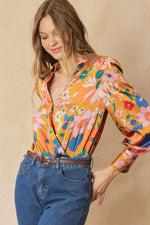 Floral Print Wrap Bodysuit-Leotards & Unitards-Entro-Small-Camel-Inspired Wings Fashion