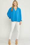 Solid Textured Button Blouse-Tops-Entro-Small-Cobalt Blue-Inspired Wings Fashion