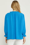 Solid Textured Button Blouse-Tops-Entro-Small-Cobalt Blue-Inspired Wings Fashion