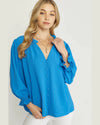 Solid Textured Button Blouse-Tops-Entro-Small-Cobalt Blue-Inspired Wings Fashion