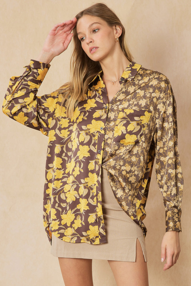 Satin Mixed Floral Print Top-Shirts & Tops-Entro-Small-Inspired Wings Fashion