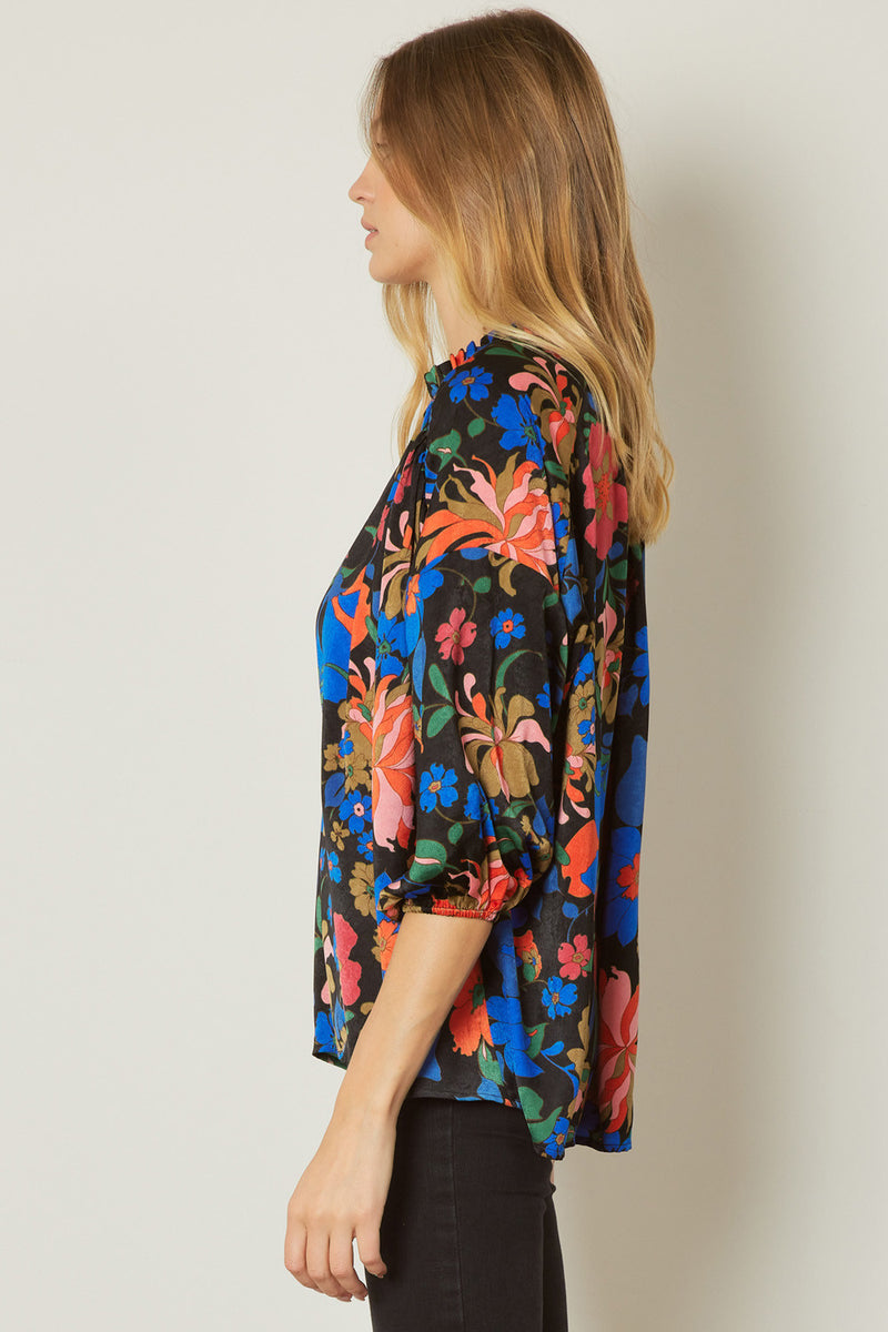 Floral Print V-Neck Top-Shirts & Tops-Entro-Small-Black-Inspired Wings Fashion