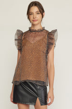 Ruffled and Cheetah Top-Shirts & Tops-Entro-Small-Taupe-Inspired Wings Fashion
