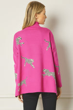 Leaping Cheetah Sweater-Entro-Small-Hot Pink-Inspired Wings Fashion